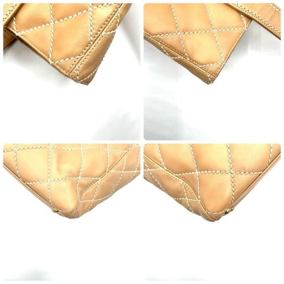 CHANEL CC Wild Stitch Vintage Quilted Shoulder Bag Tote Lambskin Light Beige - Picture 9 of 16